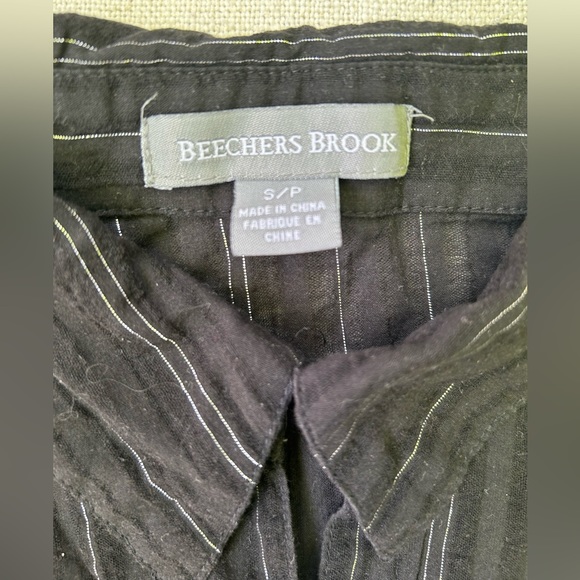 Beechers Brook | long black top blouse with silver lines | size S - Picture 3 of 9